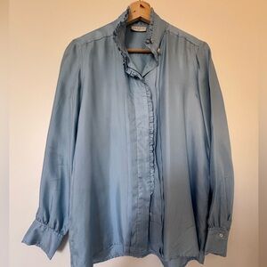 Sandro Light Blue Ruffled-Trim Dress Shirt